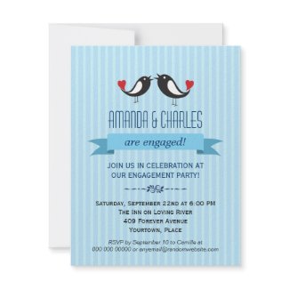 Lovebirds Blue Engagement Party Invitation