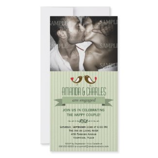 Lovebirds Green Engagement Photo Card