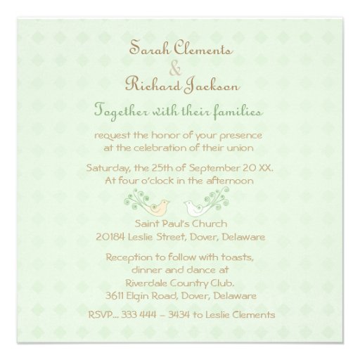 Lovebirds Mint Wedding Invitation
