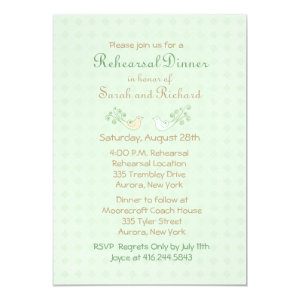 Lovebirds Mint Wedding Rehearsal Dinner 5x7 Paper Invitation Card