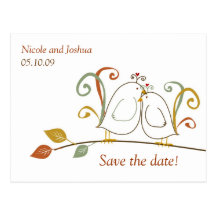Lovebirds on Branches Save the Dates Post Cards