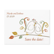 Lovebirds on Branches Save the Dates postcard