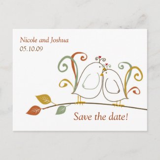 Lovebirds on Branches Save the Dates Post Cards