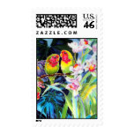 Lovebirds Tropical Orchids Postage Stamps