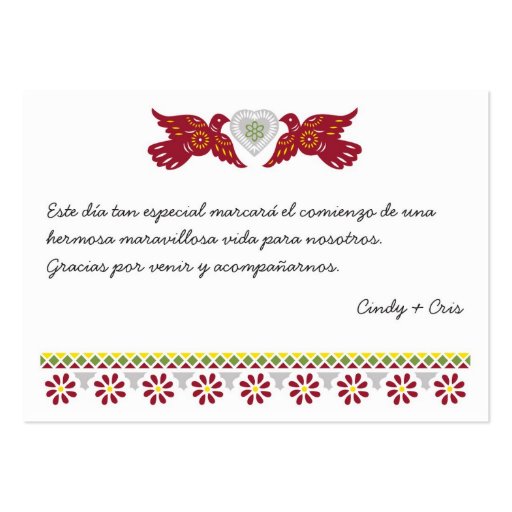 Lovebirds Wedding Banners Favor Card Spanish Business Card Template (back side)