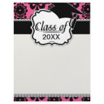 lovely black damask bright pink chic graduation customized letterhead