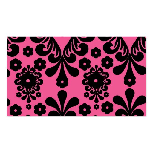 lovely black damask on bright pink chic business card template (back side)