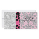 lovely black damask on bright pink chic customized photo card