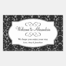 Lovely black damask pattern out of town gift bag rectangular sticker