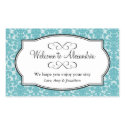 Lovely Blue damask pattern out of town gift bag sticker