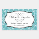 Lovely Blue damask pattern out of town gift bag Stickers