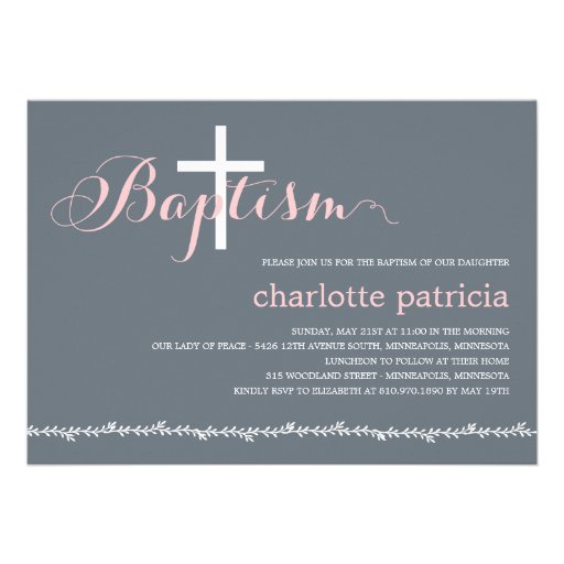 Lovely Border Baptism Invitation - Pink