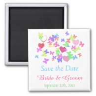 Lovely butterflies, pink hearts save the date refrigerator magnet