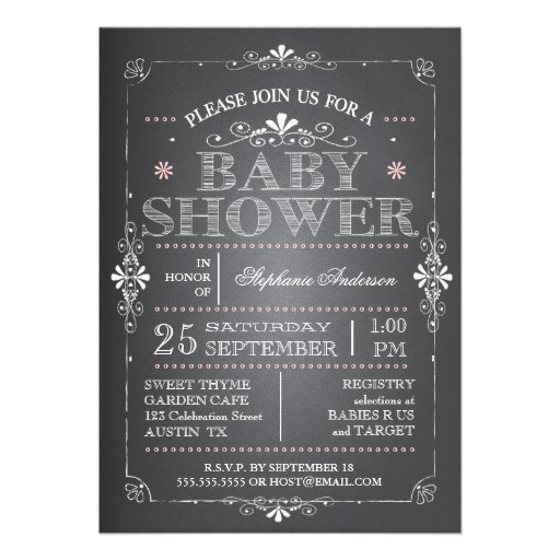 Lovely Chalkboard Baby Girl Shower Invitation