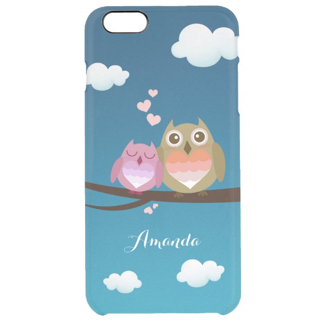 Lovely Cute Owl Couple Full of Love Heart Monogram Uncommon Clearlyâ„¢ Deflector iPhone 6 Plus Case-1