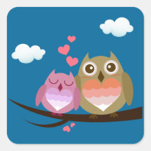 Lovely Cute Owl Couple Full of Love Heart Square Sticker