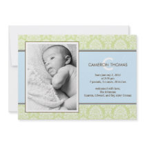 Lovely Damask Baby Boy Birth Announcement