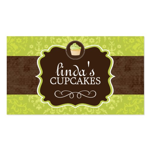 Lovely Damask Cupcake Business Cards (front side)