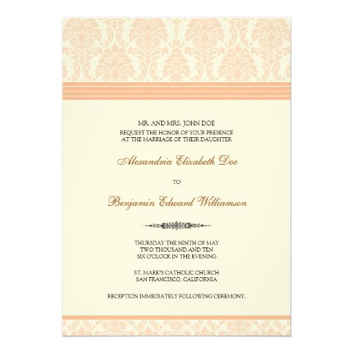 Lovely Damask Wedding Invitation (peach/cream)