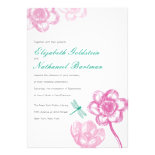 Lovely Dragonfly Wedding Invitation in Pink & Blue
