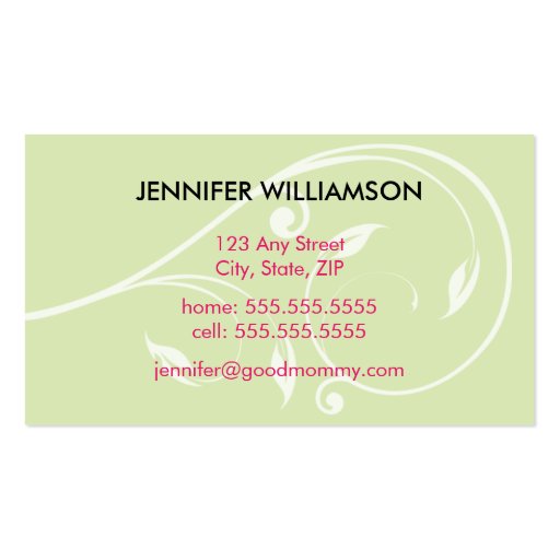 Lovely Floral Mommy Calling Card :: green/pink Business Card Template (back side)