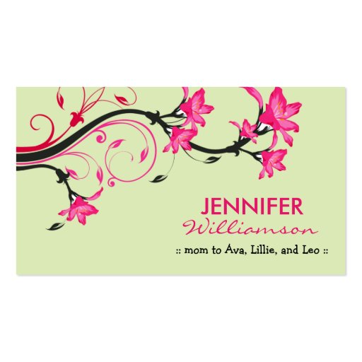 Lovely Floral Mommy Calling Card :: green/pink Business Card Template (front side)