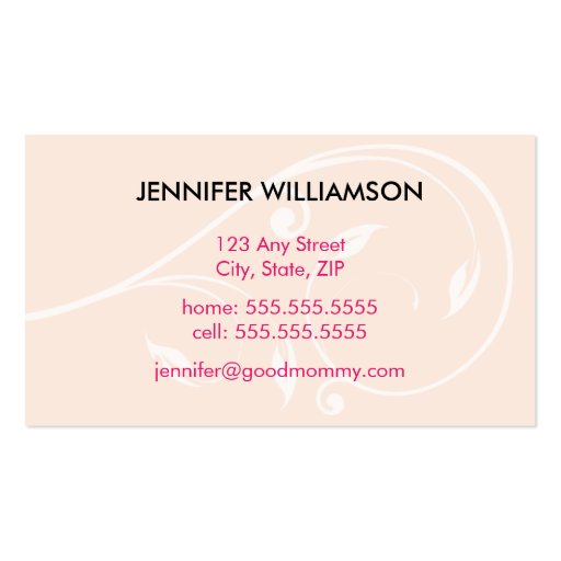 Lovely Floral Mommy Calling Card :: white/pink Business Cards (back side)