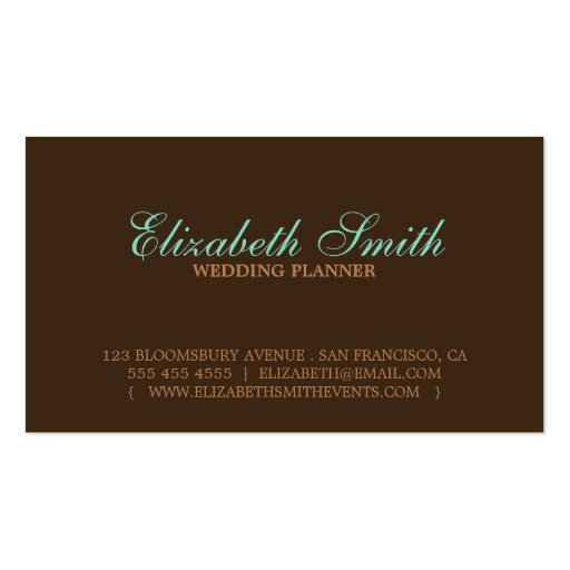 Lovely Flourish Business Card in Blue and Brown (back side)