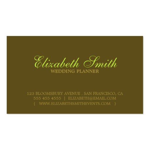 Lovely Flourish Business Card in Green and Brown (back side)