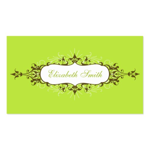 Lovely Flourish Business Card in Green and Brown (front side)