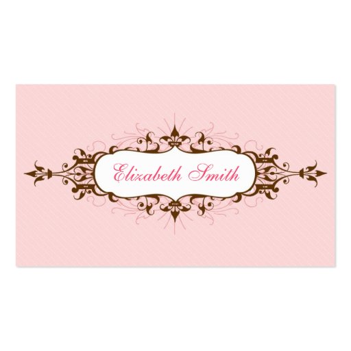 Lovely Flourish Business Card in Pink and Brown (front side)