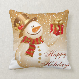 Lovely Gold Christmas Snowman Pillow