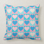 Lovely hearts pink and blue squares pillow pillows
