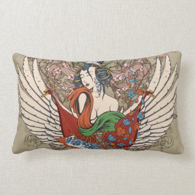 lovely japanese geisha girl angel vector art pillows Mojo_throwpillow