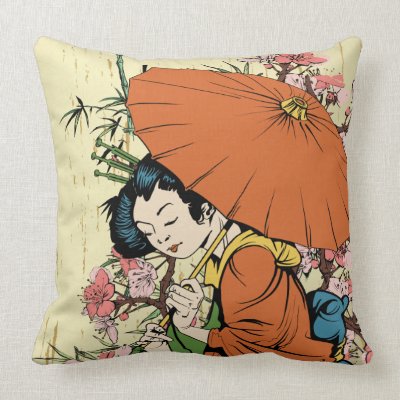 lovely japanese geisha vector art throw pillows Mojo_throwpillow