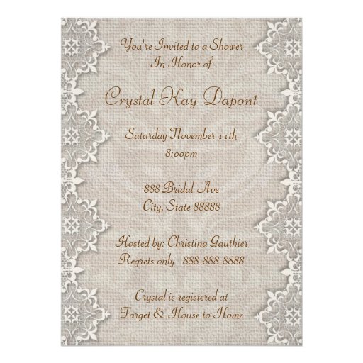 Lovely Lace & Burlap Chic Bridal Shower Invitation