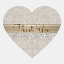 Lovely Lace & Burlap Chic Thank You Heart Sticker stickers