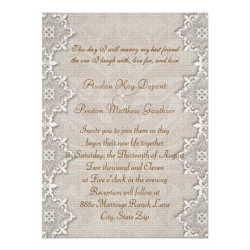 Lovely Lace & Burlap Chic Wedding Invitation