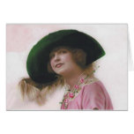 Lovely Lady Big Green Hat Greeting Card