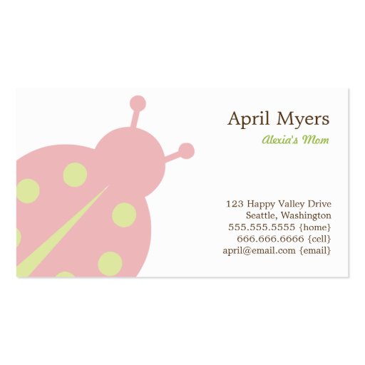 Lovely Ladybug Mommy Cards Business Card (front side)