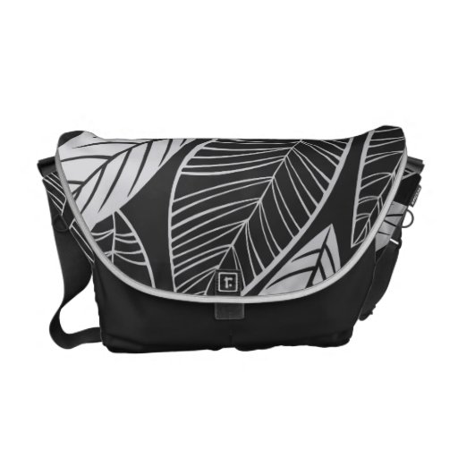 Lovely Leaves Black and White Messenger Bag