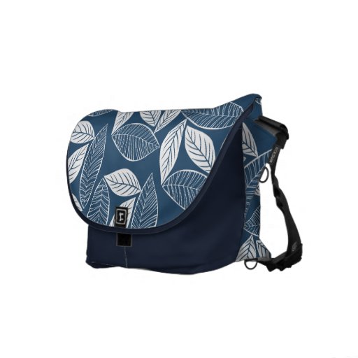 Lovely Leaves Midnight Blue & White Messenger Bag