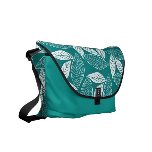 Lovely Leaves Midnight Teal & White Messenger Bag