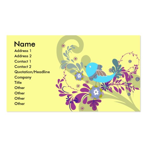 lovely little blue bird vector business card template (front side)