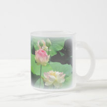 Lovely Lotus Flower & Bud Frosted Glass Mugs
