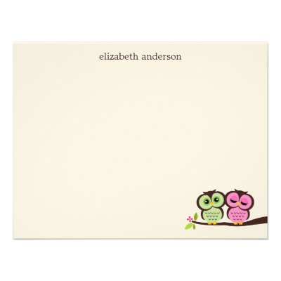 Lovely Owl Couple Custom Thank You Notes Personalized Announcement...