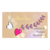 Lovely pink and silver heart wedding favor business card template