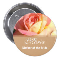 Lovely pink and yellow flower wedding name button.