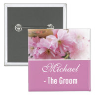 Lovely pink cherry blossom  spring wedding groom