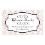 Lovely pink damask pattern out of town gift bag rectangle sticker